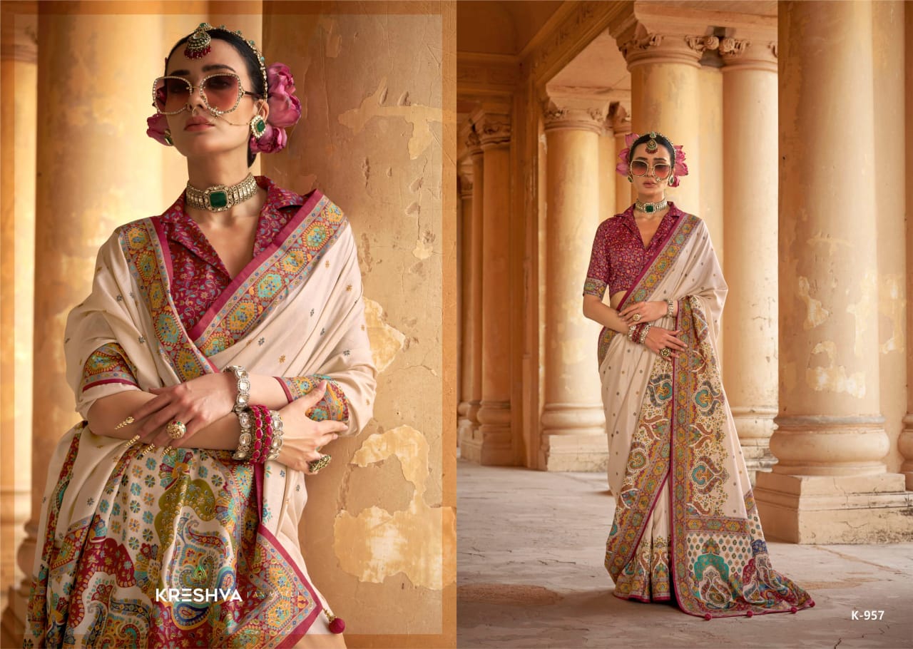 Beige P V Silk High Gloss Luxury Printed Saree