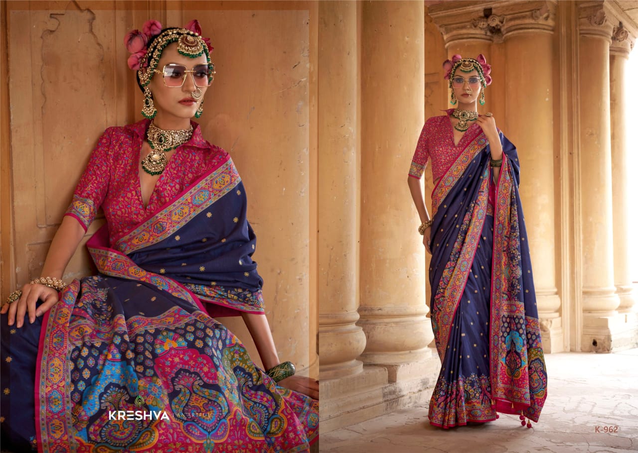Navy Blue P V Silk High Gloss Luxury Printed Saree