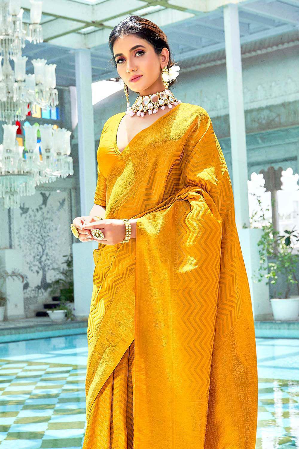 Gold Banarasi Silk All Over Rich Zari Jacquard Weaved Saree