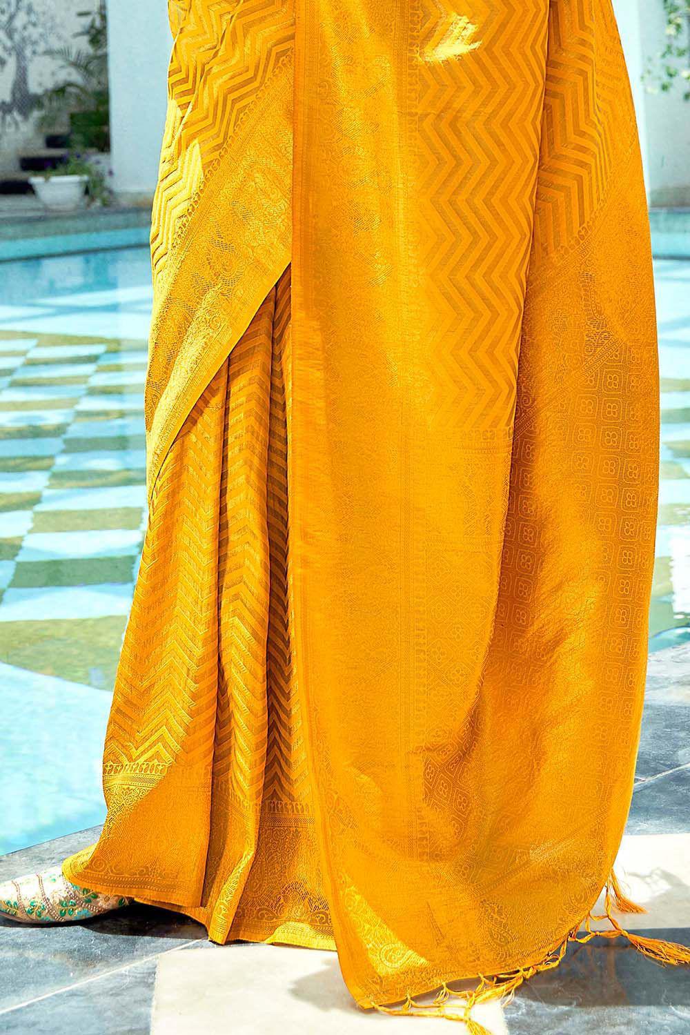 Gold Banarasi Silk All Over Rich Zari Jacquard Weaved Saree