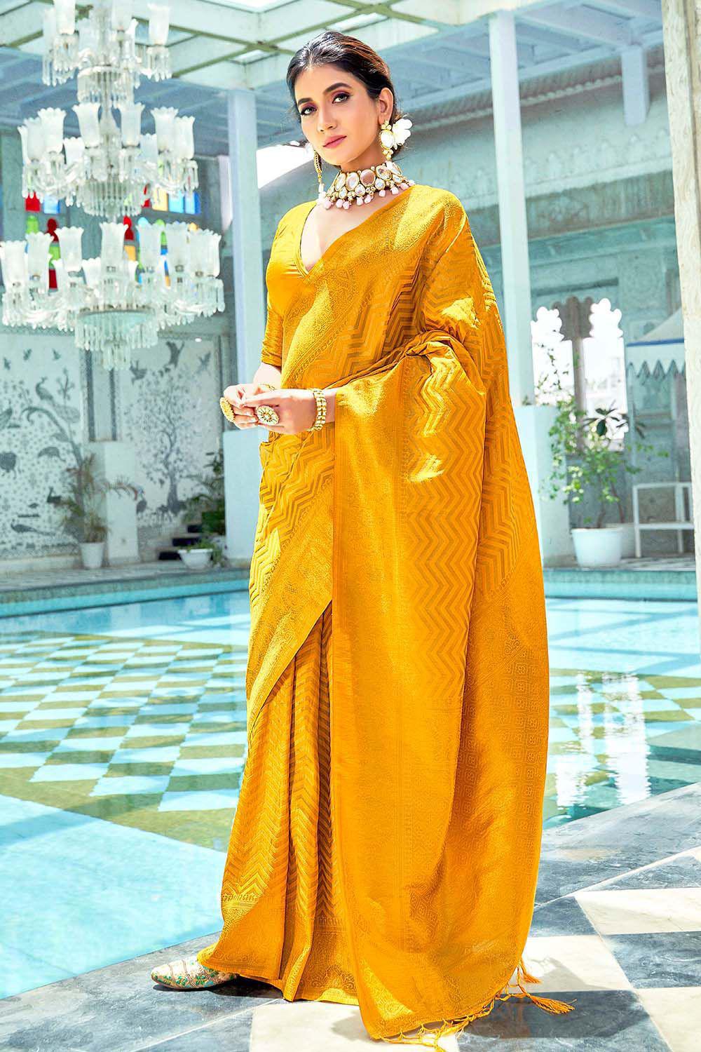 Gold Banarasi Silk All Over Rich Zari Jacquard Weaved Saree