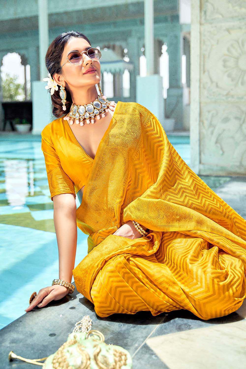 Gold Banarasi Silk All Over Rich Zari Jacquard Weaved Saree