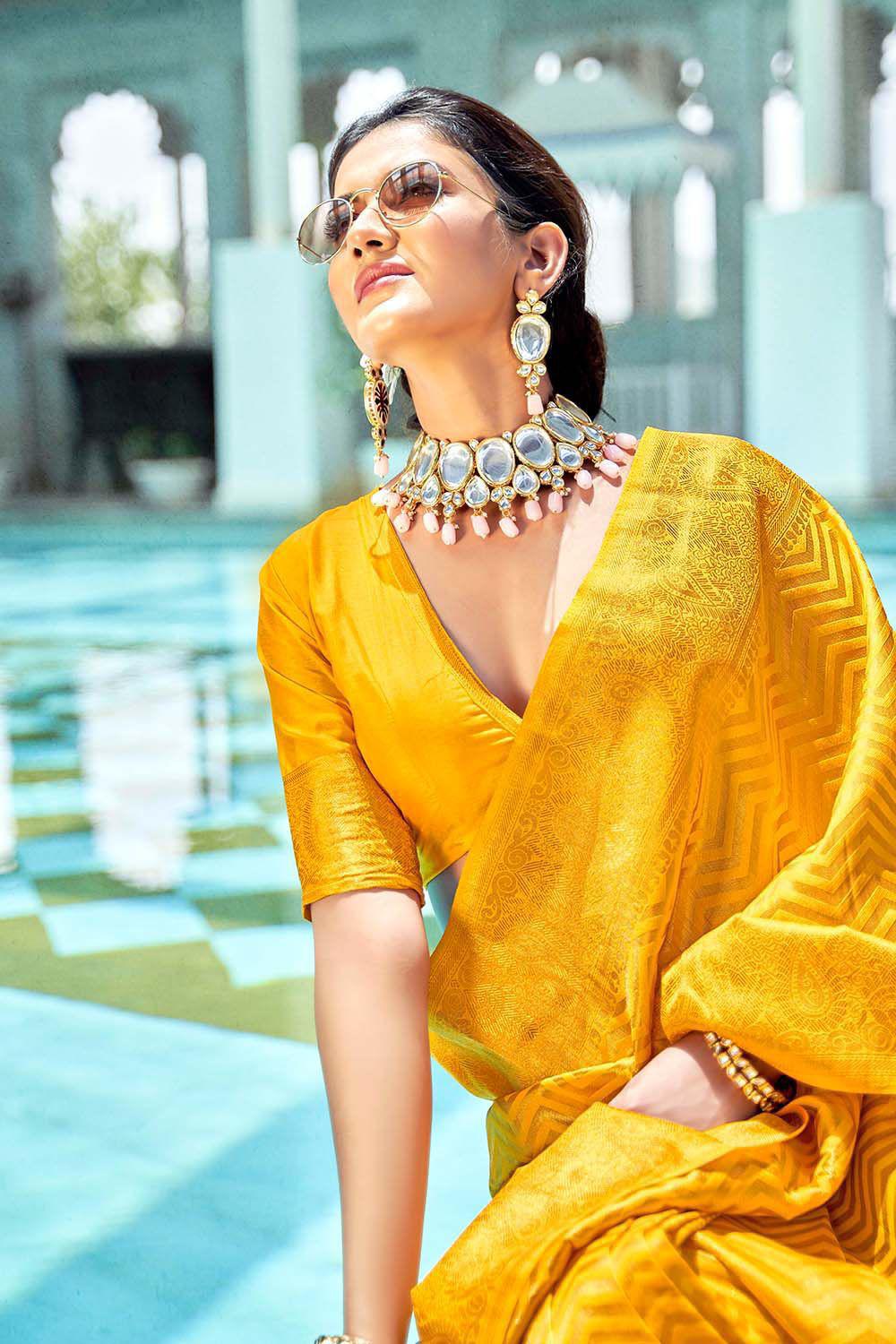 Gold Banarasi Silk All Over Rich Zari Jacquard Weaved Saree