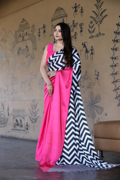 Image of Raani Black Japan Satin Silk Digital Printed Saree