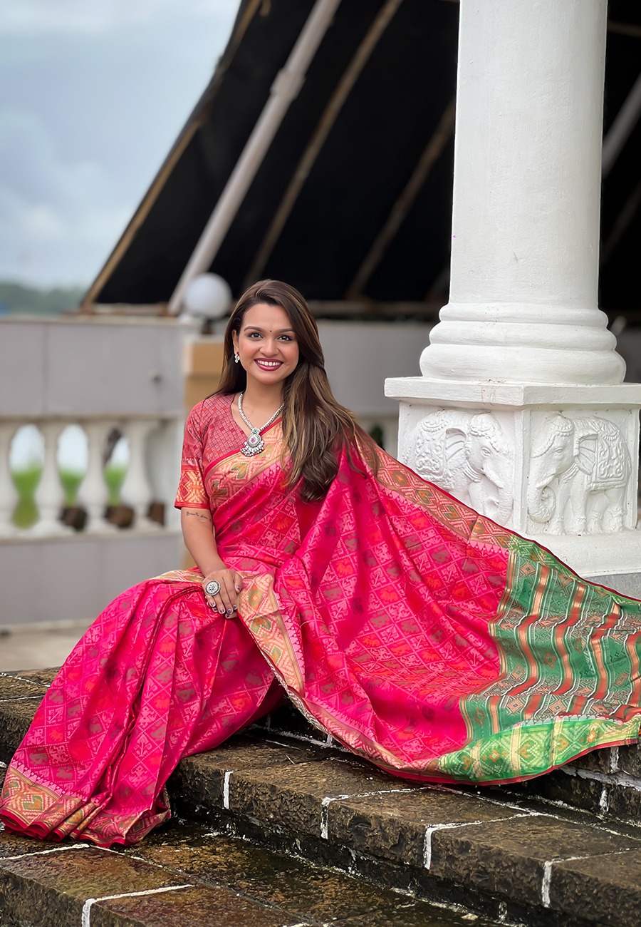 Red Patola Silk Multicolor Weaved All Over Meenakari Rich Pallu Border Saree