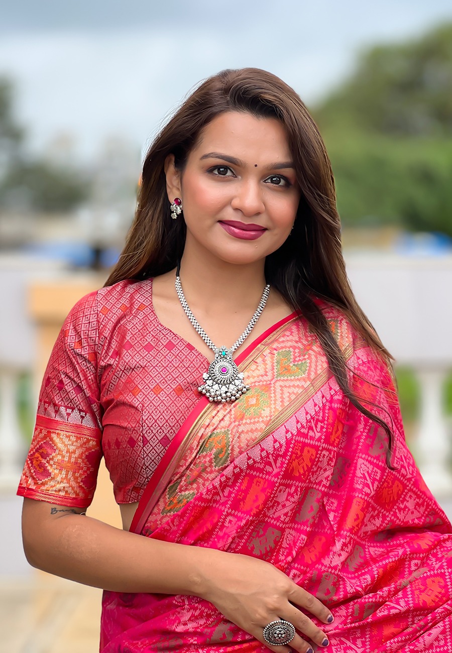 Red Patola Silk Multicolor Weaved All Over Meenakari Rich Pallu Border Saree