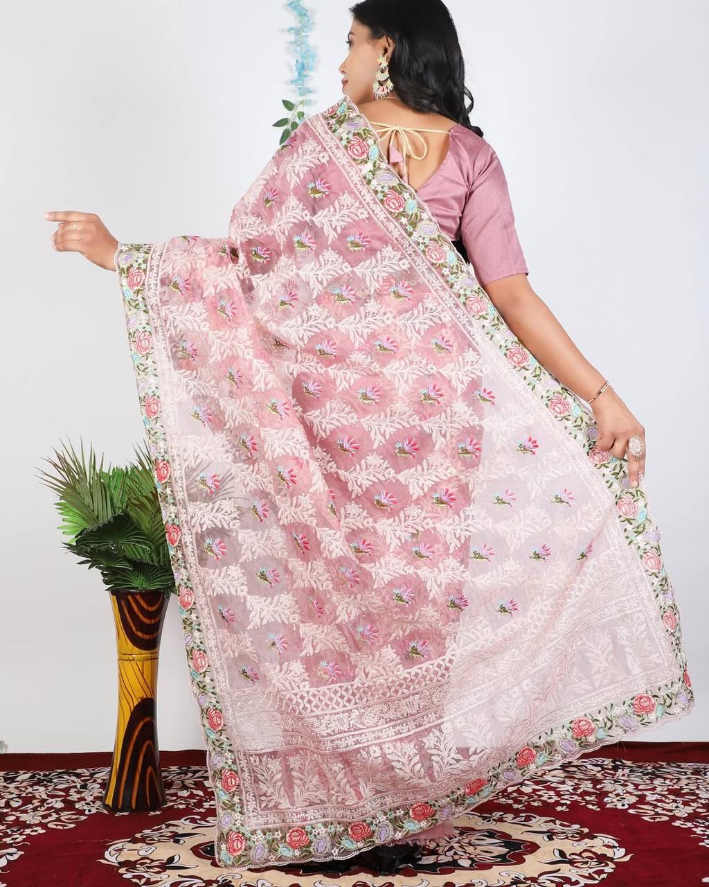 Multicolor Premium Georgette Printed Rich Zari Weaved Body Pallu With Mustard Border Saree