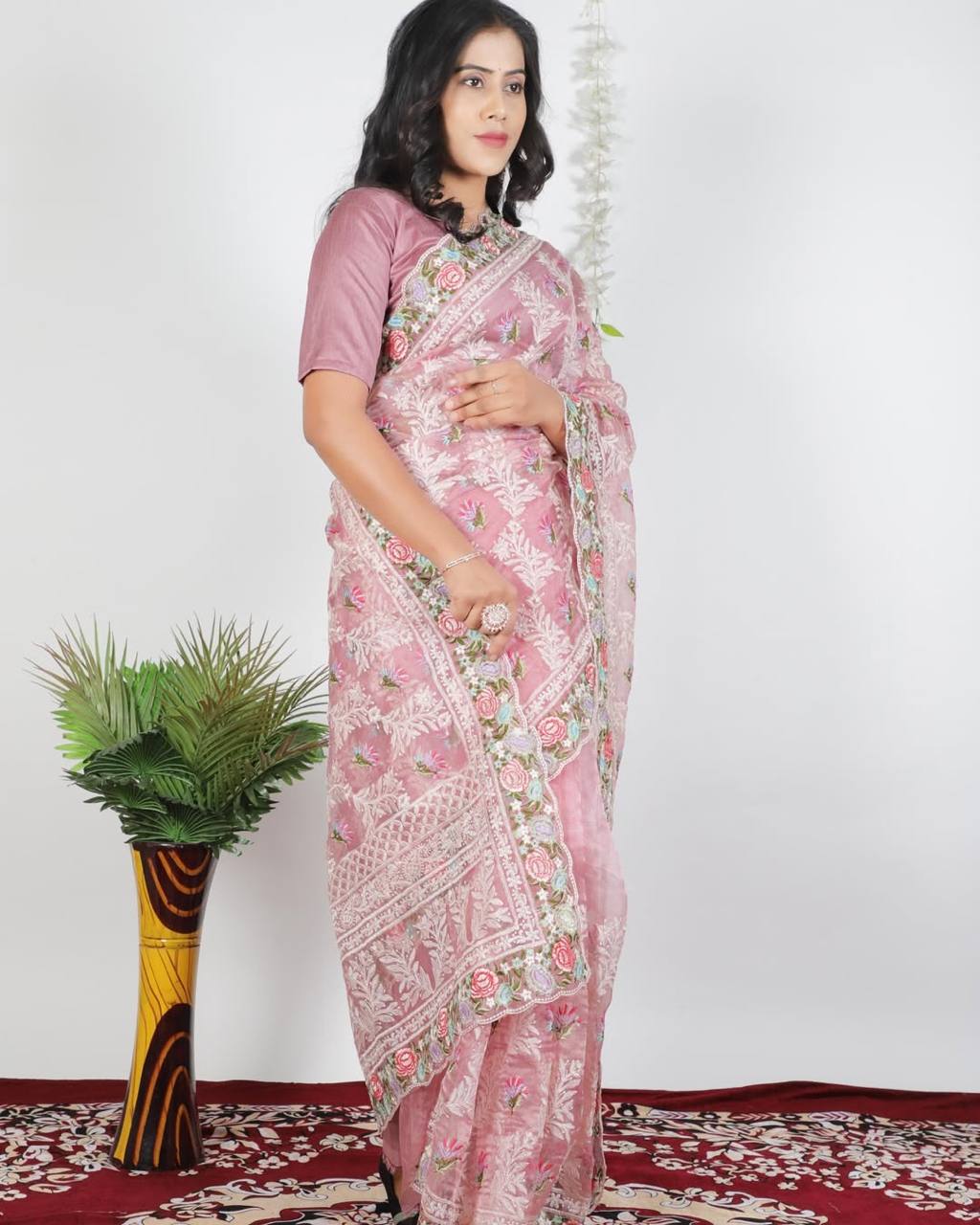 Multicolor Premium Georgette Printed Rich Zari Weaved Body Pallu With Mustard Border Saree