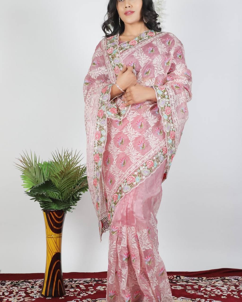 Multicolor Premium Georgette Printed Rich Zari Weaved Body Pallu With Mustard Border Saree