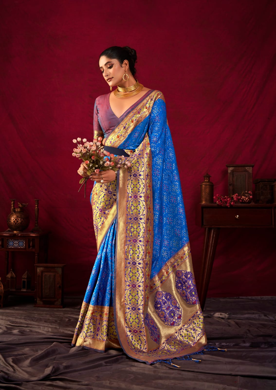 Royal Blue Pure Banarasi Paithani Silk Rich Zari Meena Weaved Pallu Border Saree