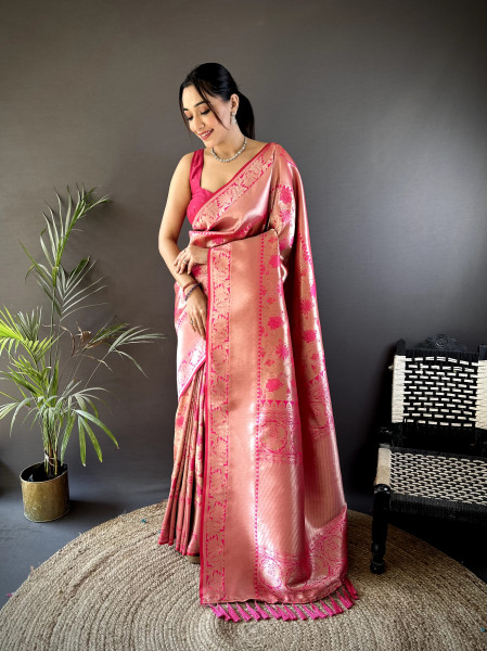 Image of Raani Pure Banarasi Silk Jacquard Weaved All Over With Designer Border Saree