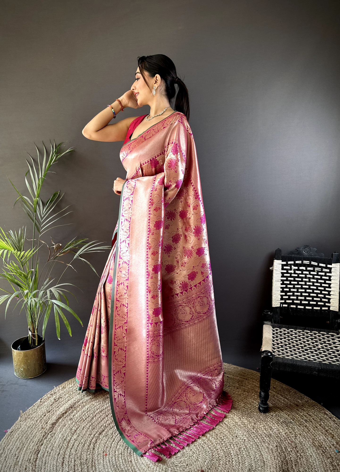 Purple Pure Banarasi Silk Jacquard Weaved All Over With Designer Border Saree