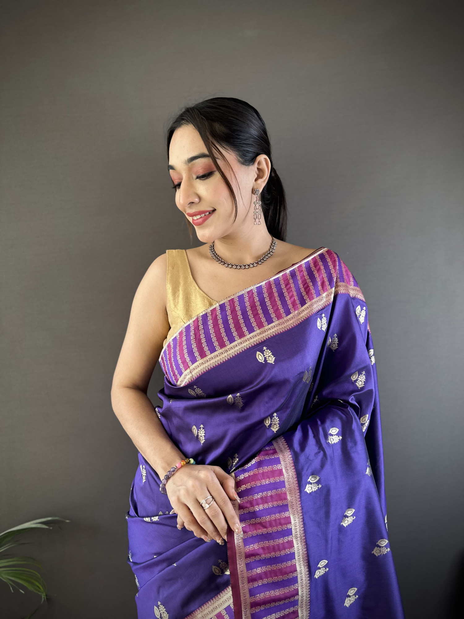 Blue Pure Banarasi Silk Jacquard Weaved All Over With Designer Border Saree