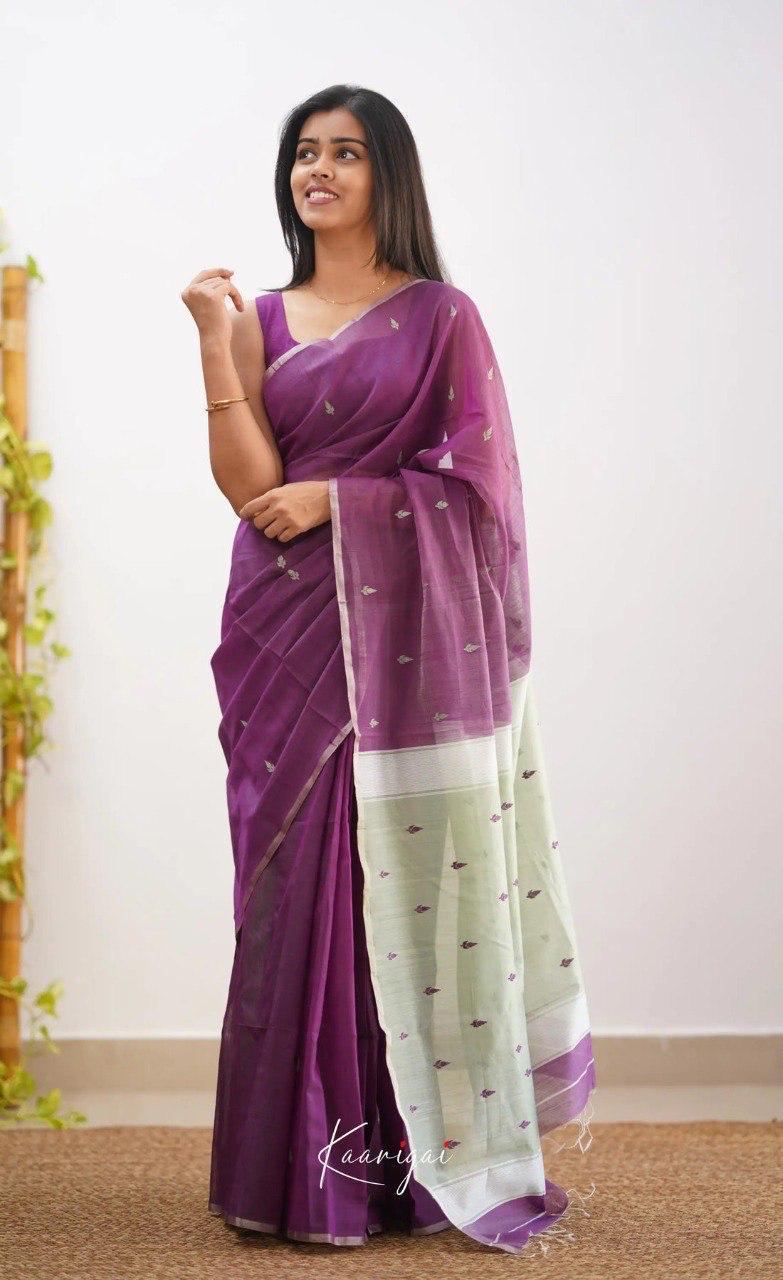 Dark Purple Pure Linen Ultra Soft Resham Weaved Borderless Saree
