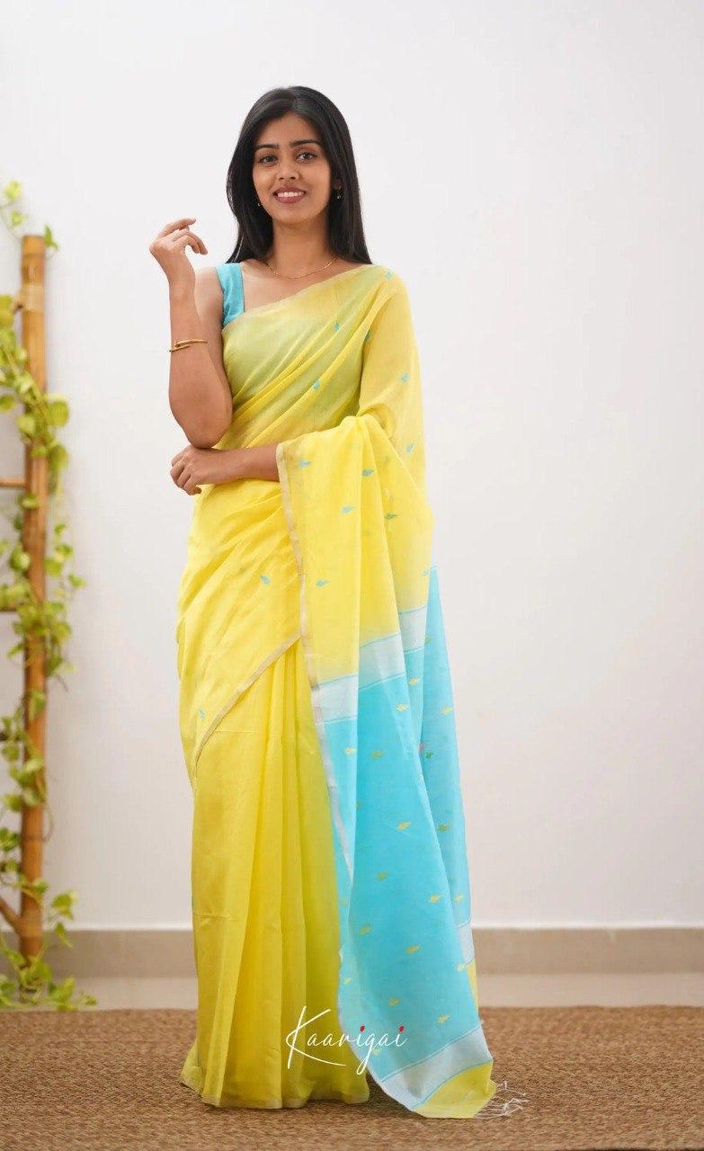 Yellow Pure Linen Ultra Soft Resham Weaved Borderless Saree