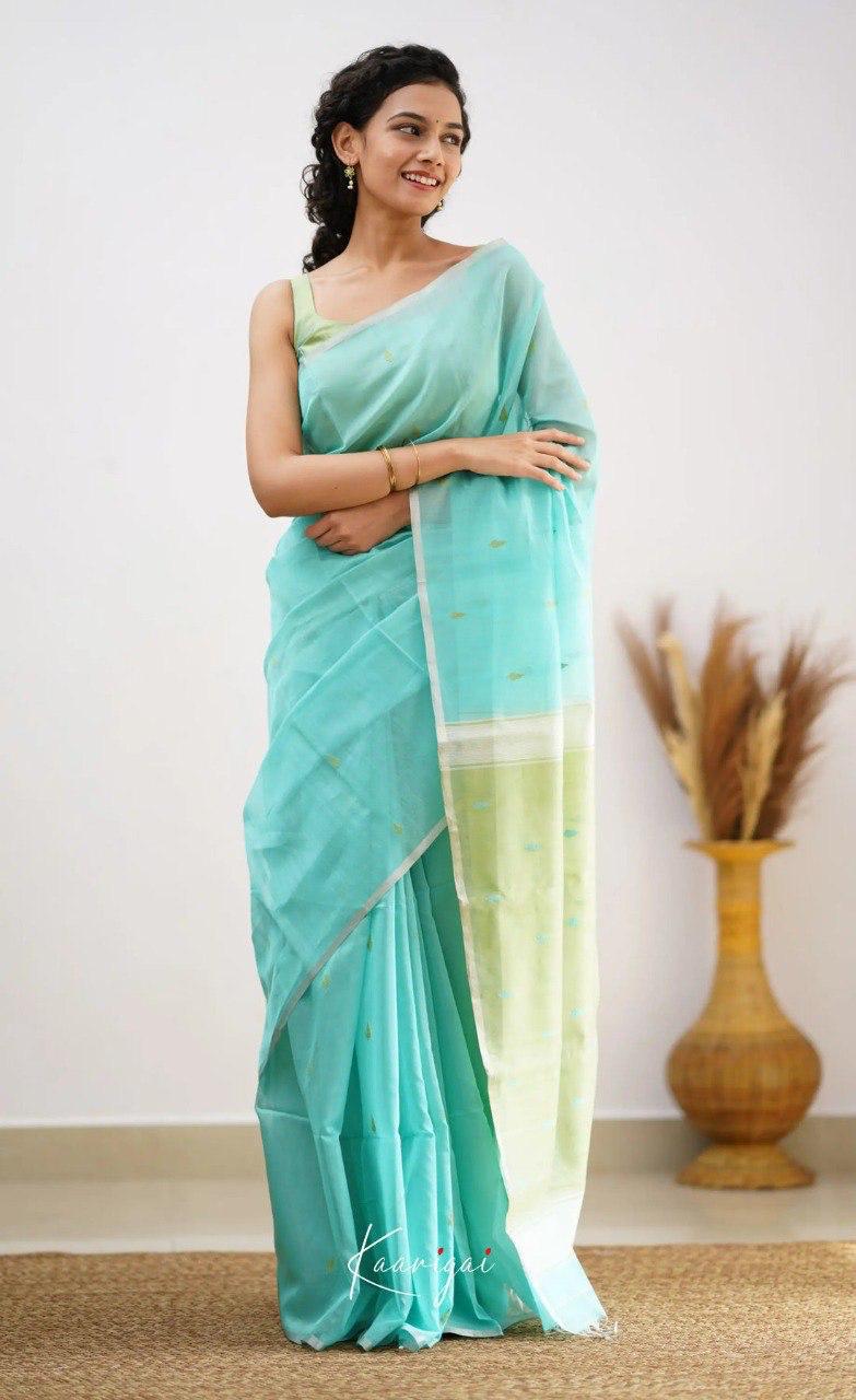 Light C-Green Pure Linen Ultra Soft Resham Weaved Borderless Saree