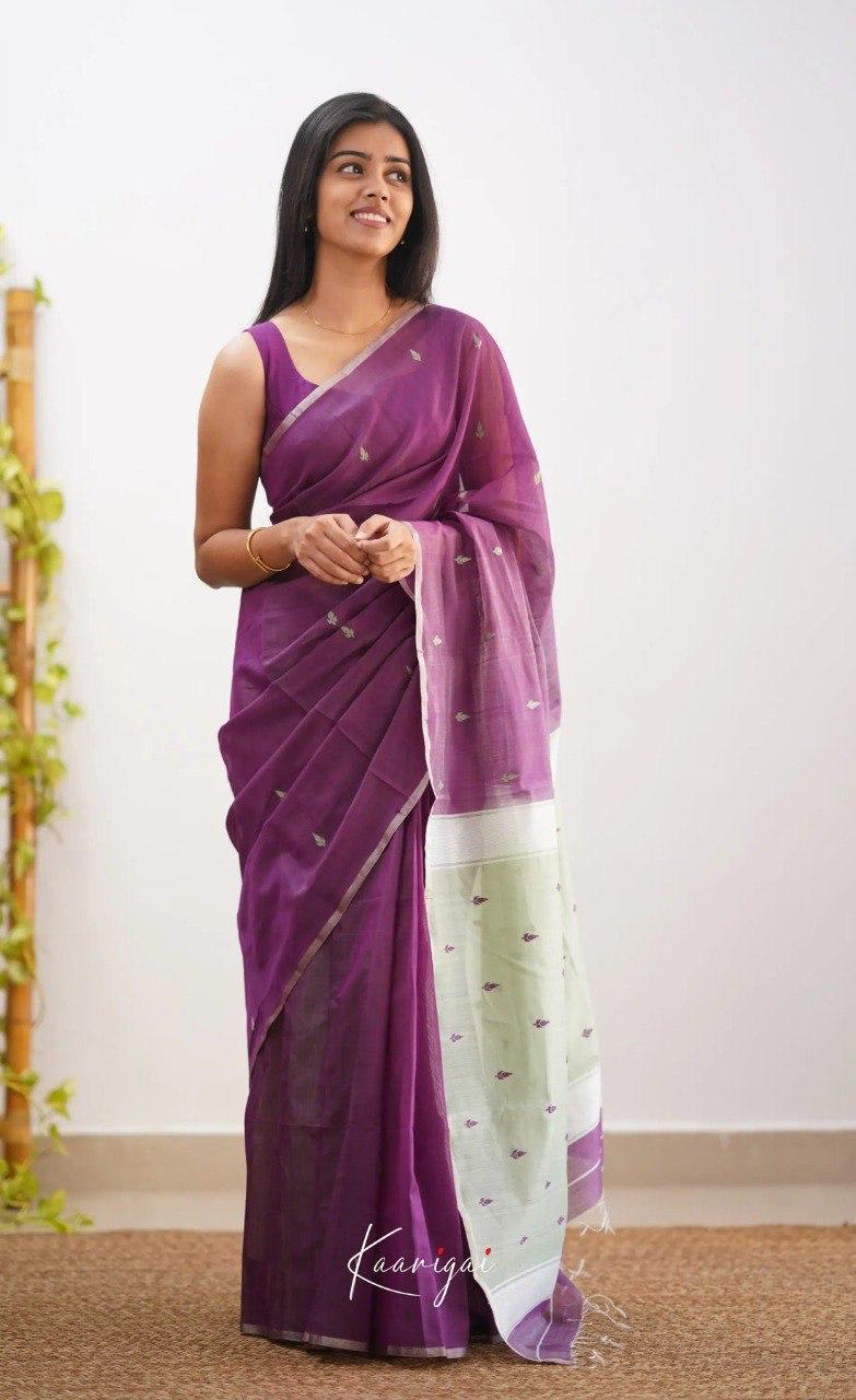 Dark Purple Pure Linen Ultra Soft Resham Weaved Borderless Saree