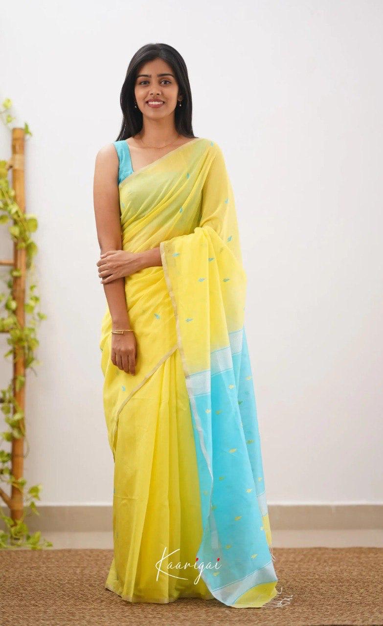 Yellow Pure Linen Ultra Soft Resham Weaved Borderless Saree