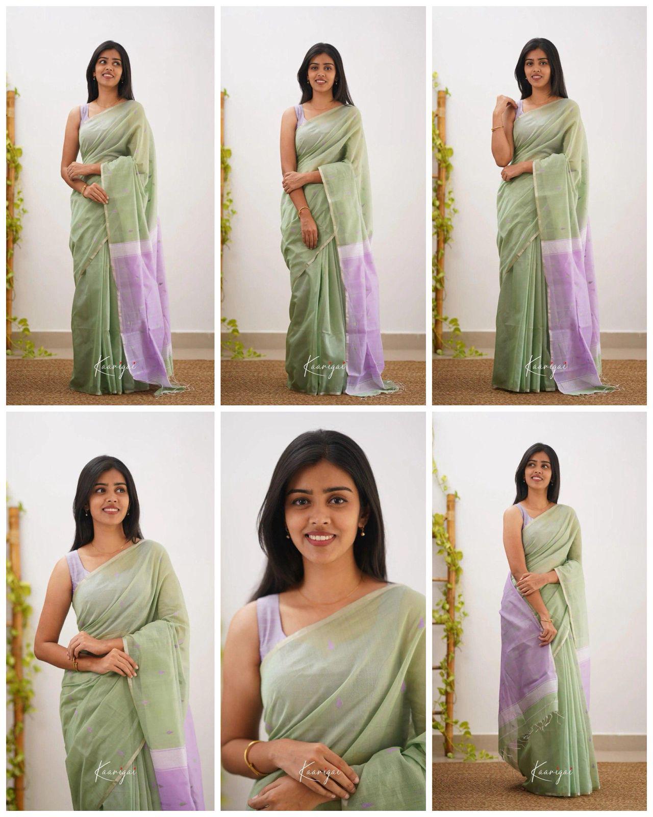 Pistachio Pure Linen Ultra Soft Resham Weaved Borderless Saree