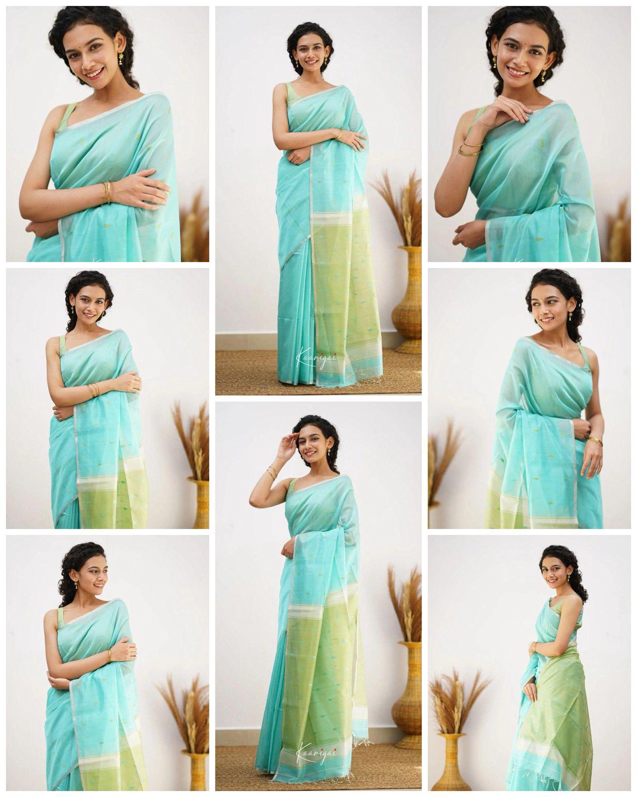 Light C-Green Pure Linen Ultra Soft Resham Weaved Borderless Saree