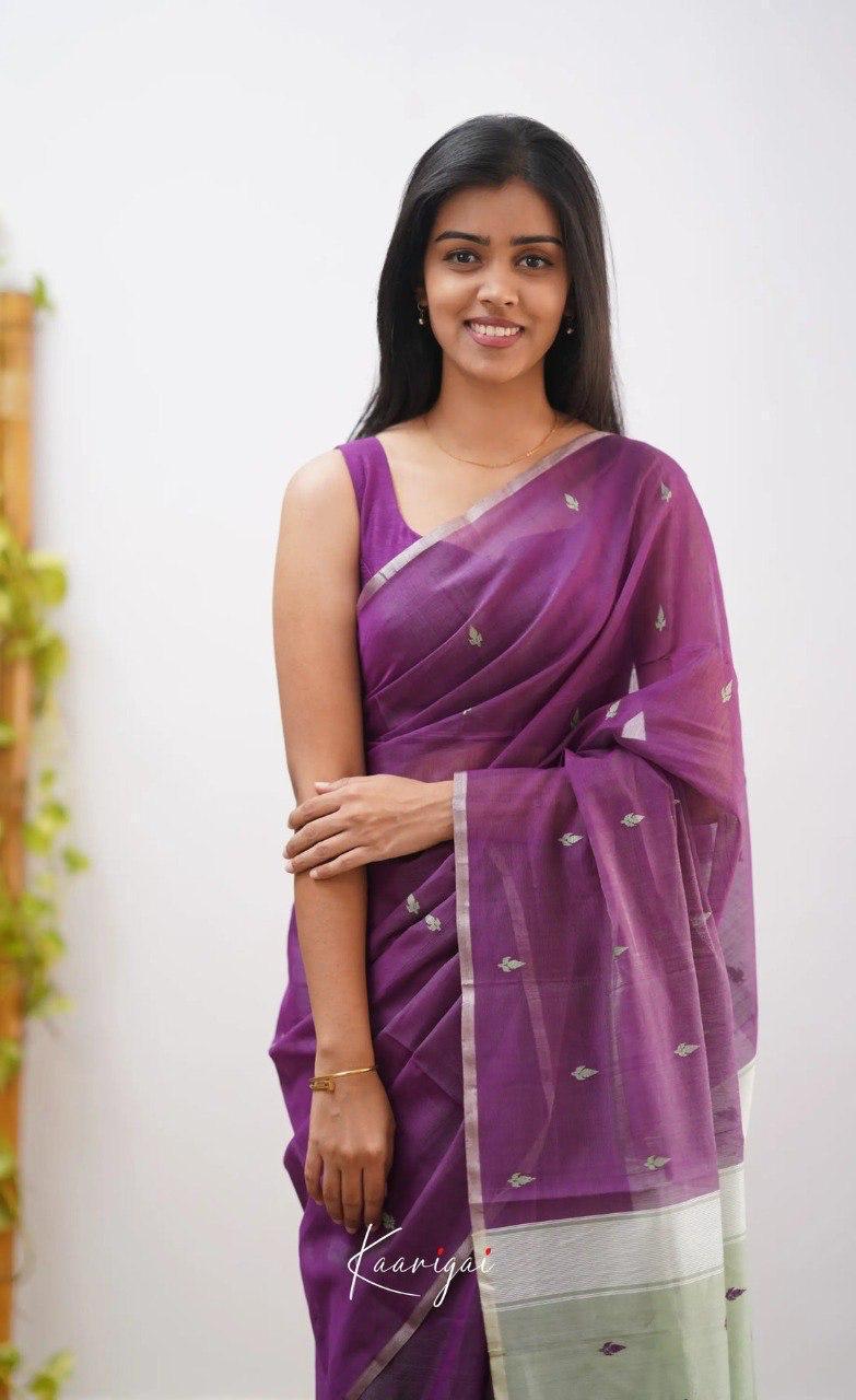 Dark Purple Pure Linen Ultra Soft Resham Weaved Borderless Saree