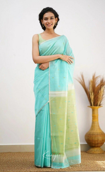Image of Light C-Green Pure Linen Ultra Soft Resham Weaved Borderless Saree