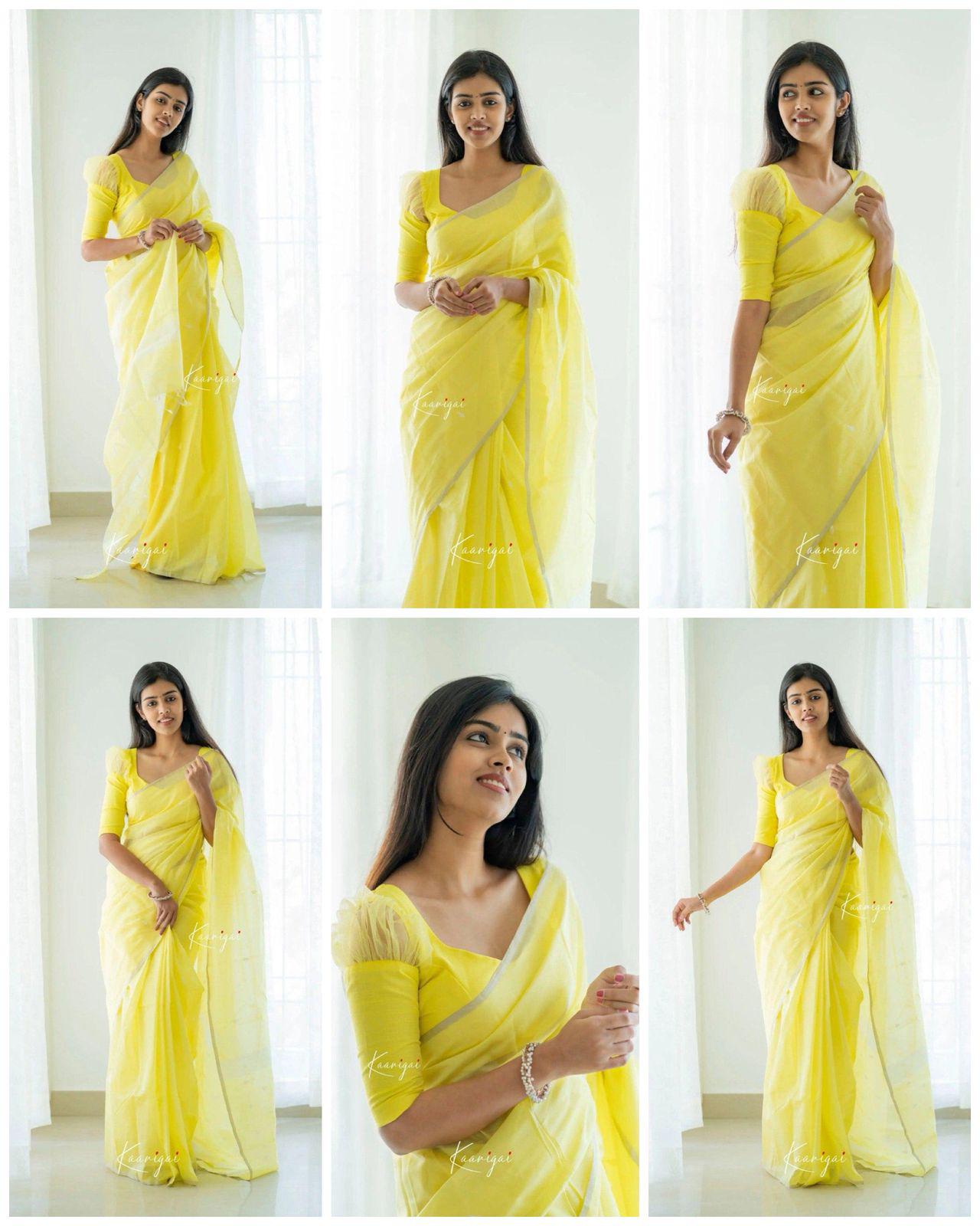 Lemon Pure Linen Ultra Soft Resham Weaved Borderless Saree