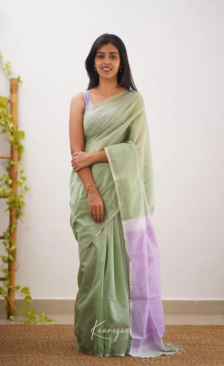 Pistachio Pure Linen Ultra Soft Resham Weaved Borderless Saree