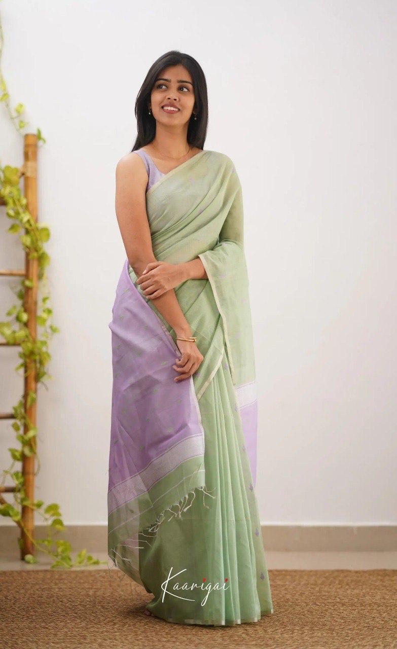 Pistachio Pure Linen Ultra Soft Resham Weaved Borderless Saree