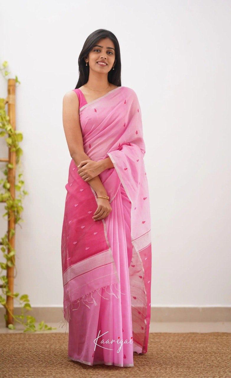 Pink Pure Linen Ultra Soft Resham Weaved Borderless Saree