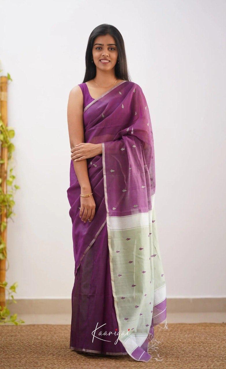 Dark Purple Pure Linen Ultra Soft Resham Weaved Borderless Saree