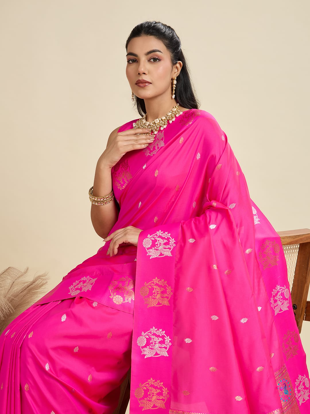 Raani Pure Kanjivaram Paithani Silk Rich Dual Zari Weaved Saree