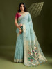 Sky Blue Premium Soft Muga Cotton Paithani Resham Gold Zari Weaved Saree