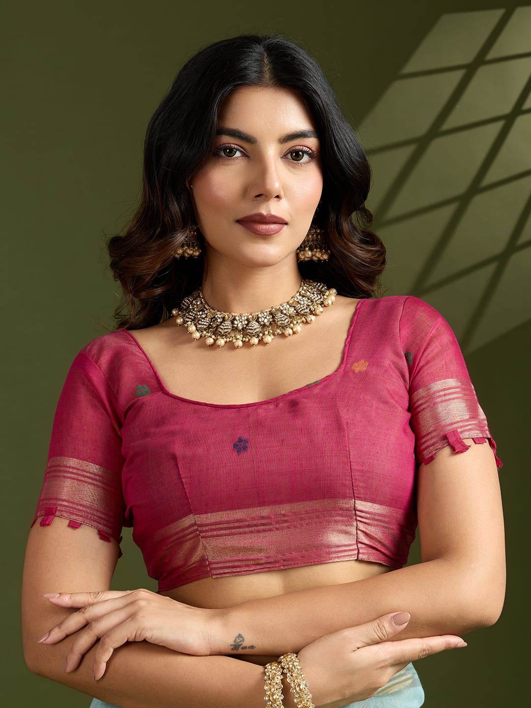 Sky Blue Premium Soft Muga Cotton Paithani Resham Gold Zari Weaved Saree