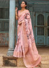 Light Pink Pure Linen Digital Printed With Zari Pallu Border Saree