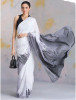 White Gray Satin Digital Printed Saree