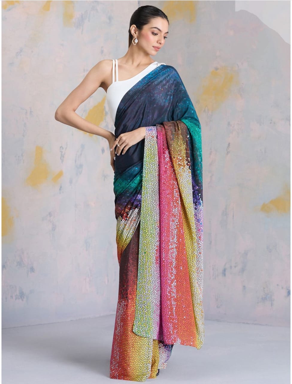 Multi Color Satin Digital Printed Saree