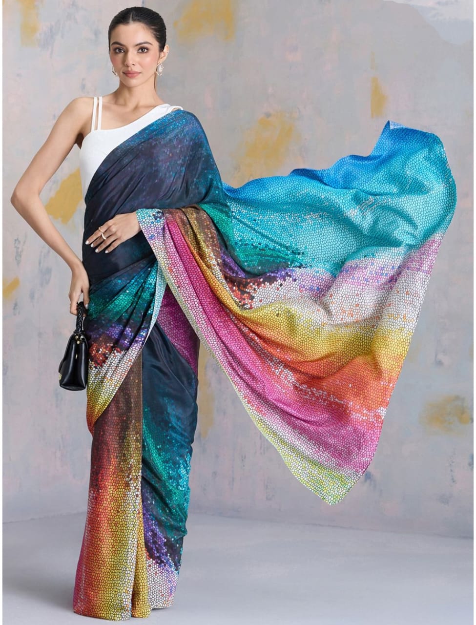 Multi Color Satin Digital Printed Saree
