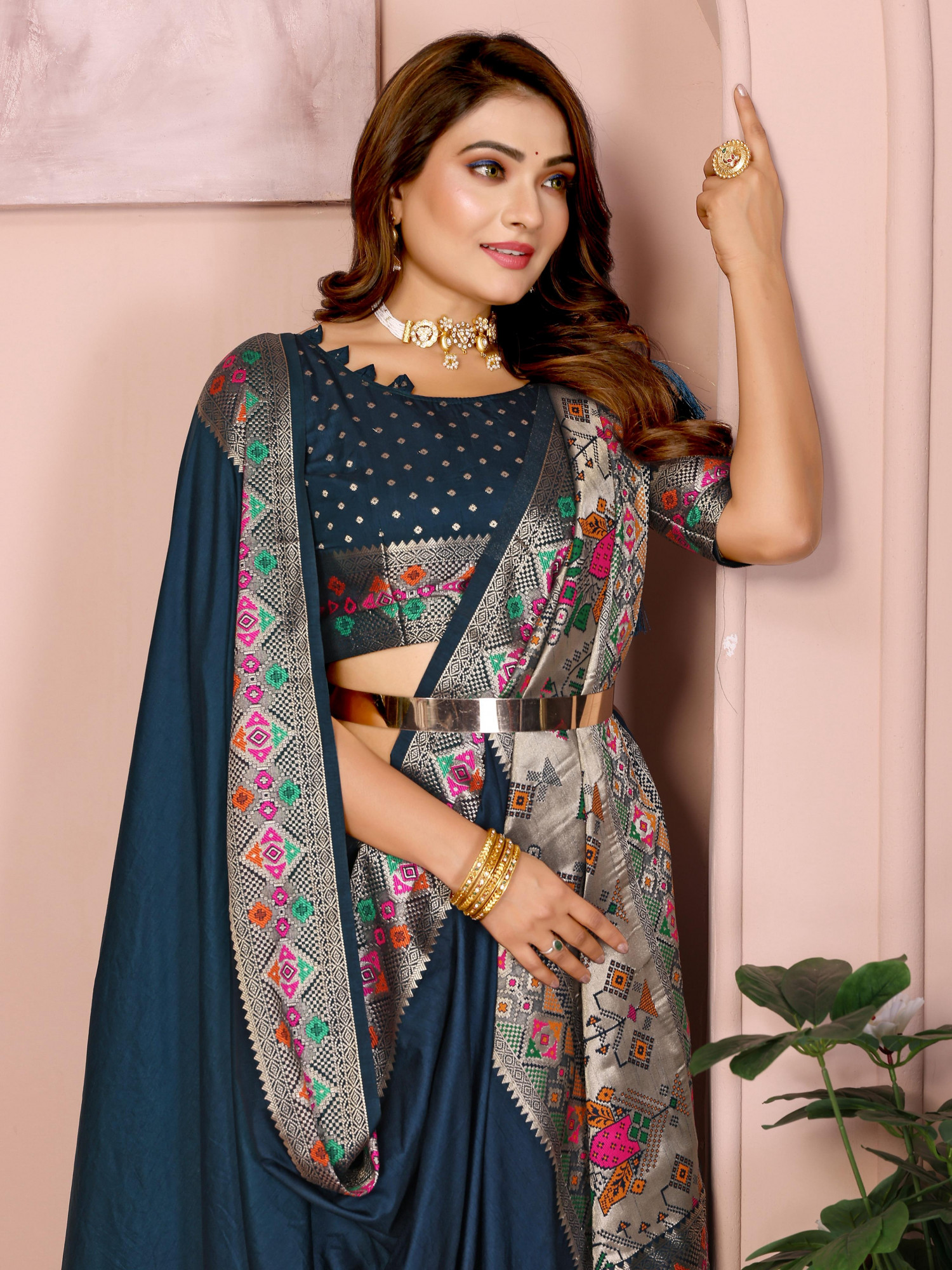 Dark Teal Banarasi Silk Rich Gold Zari Meenakari Paithani Weaved Pallu Border Saree