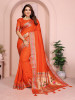 Orange Banarasi Silk Rich Gold Zari Meenakari Paithani Weaved Pallu Border Saree