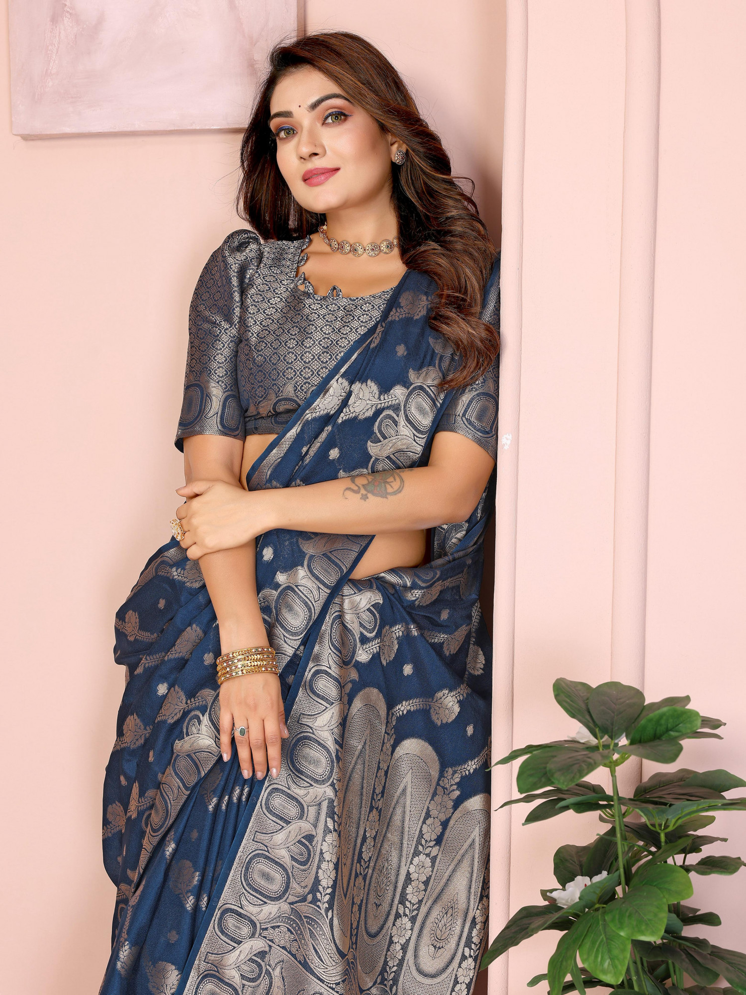 Teal Premium Georgette Banarasi Silk Leheriya Zari Weaved Saree