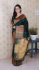 Bottle Green Banarasi Soft Silk Floral Meenakari Motifs All Over Rich Multicolor Woven Temple Border Saree