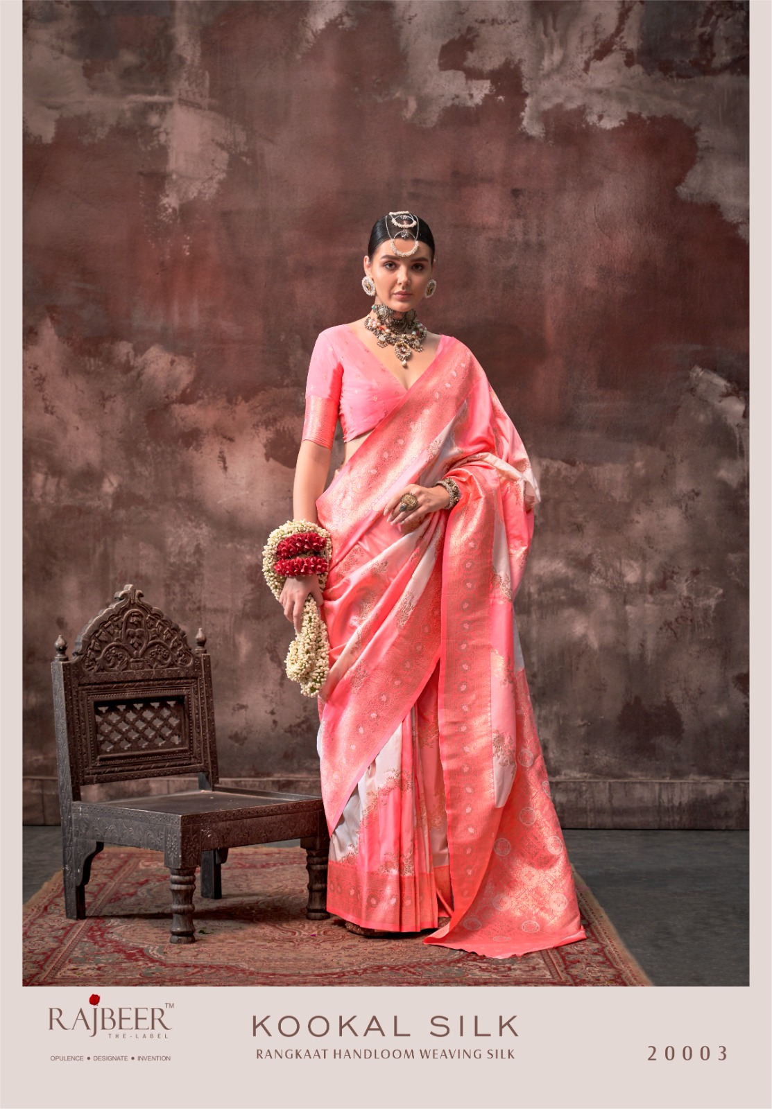 Pink Off-White Pure Banarasi Premium Handloom Silk Zari Weaved Saree