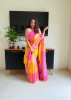 Magenta Yellow Pure Linen Digital Printed Saree