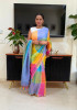 Yellow Blue Pure Linen Digital Printed Saree