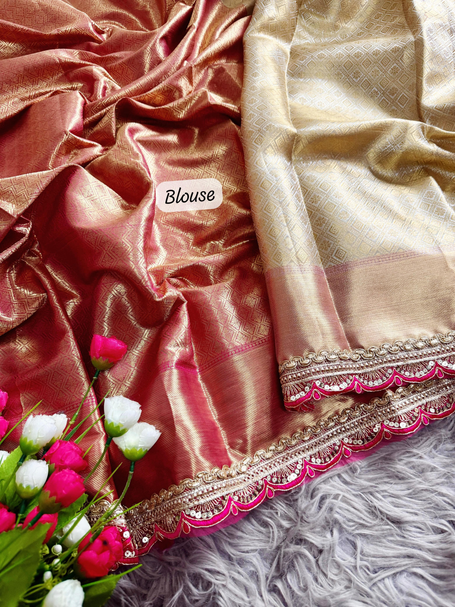Cream Pure Banarasi Tissue Silk Zari Weaved Lace Border Saree