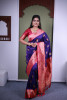 Navy Blue Paithani Silk Zari Meena Motifs Weaved Saree