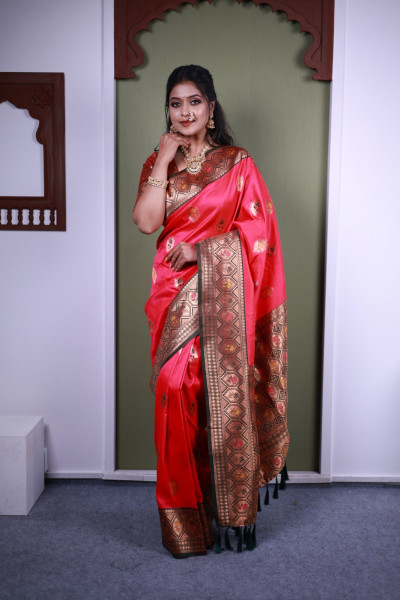 Image of Raani Paithani Silk Zari Meena Motifs Weaved Saree