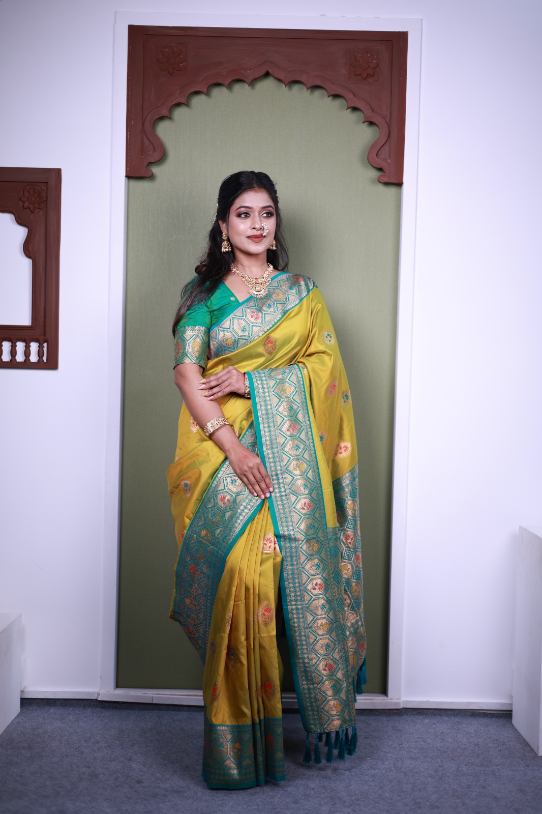 Mustard Yellow Paithani Silk Zari Meena Motifs Weaved Saree