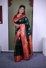 Bottle Green Paithani Silk Zari Meena Motifs Weaved Saree